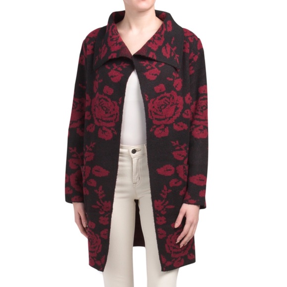 Maxsport Sweaters | Max Sport Rose Print Cardigan | Color: Black/Red | Size: L | Shopgirlria's Closet